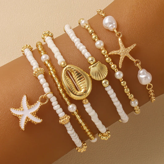 Maris Shell Charm Stacked Bracelet Set