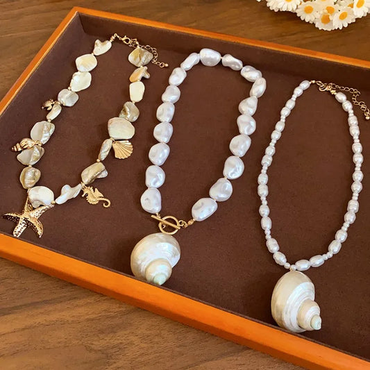 Maravelle Ocean Charm Pearl Necklace