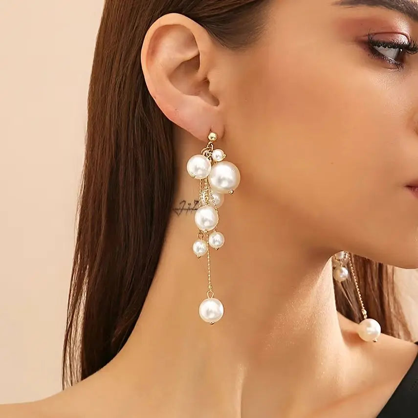 Celestia Pearl Tassel Drop Earrings