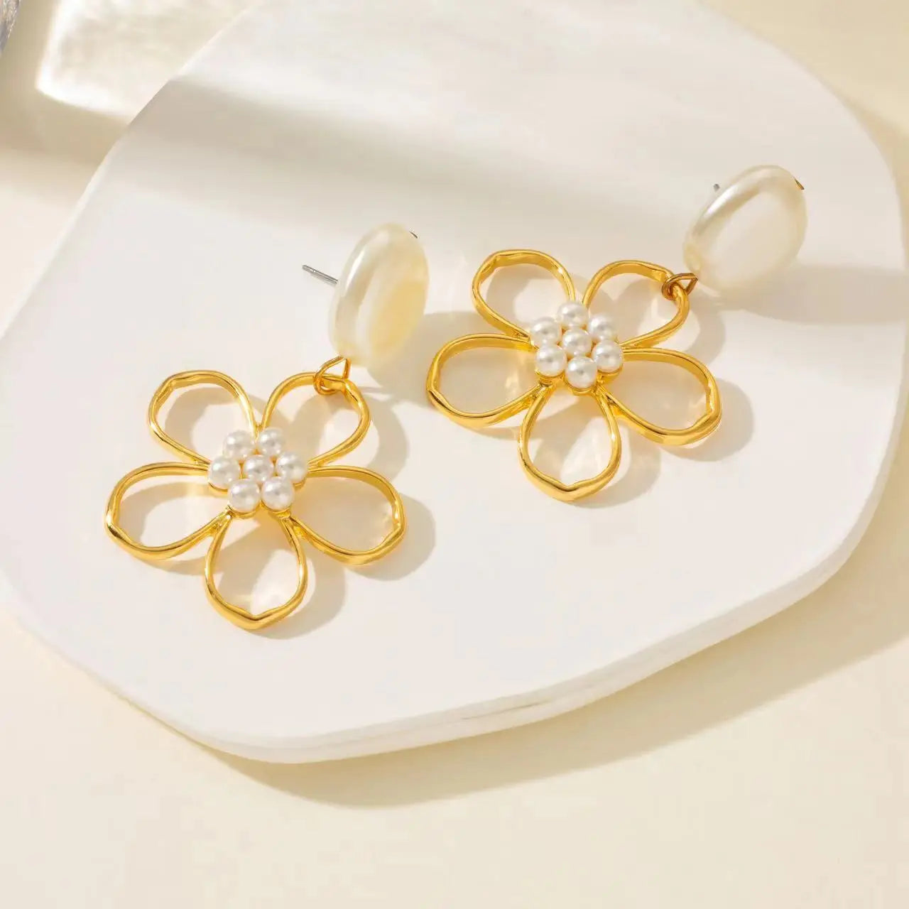 Evelia Pearl Bloom Drop Earrings