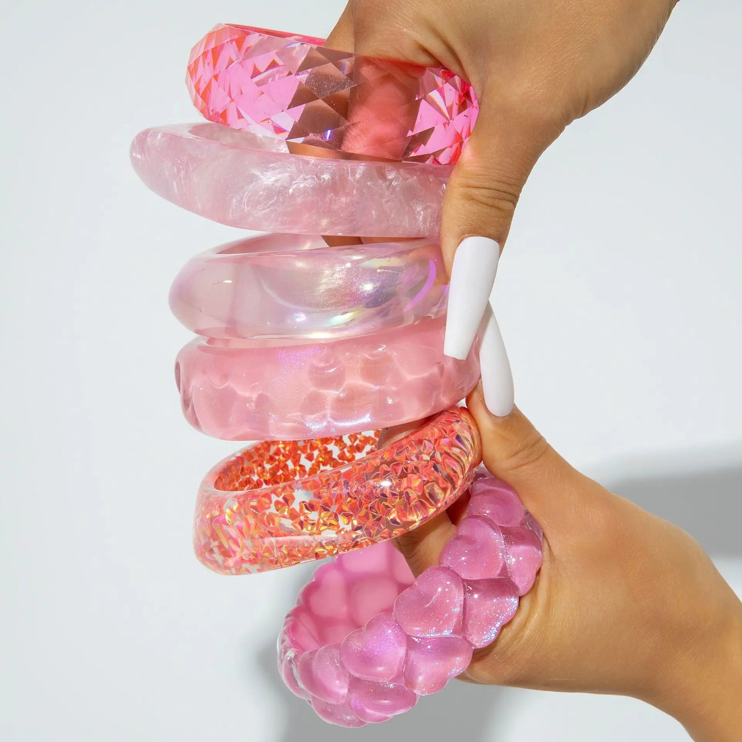 Roselle Twisted Pink Resin Bangle (6 pieces)