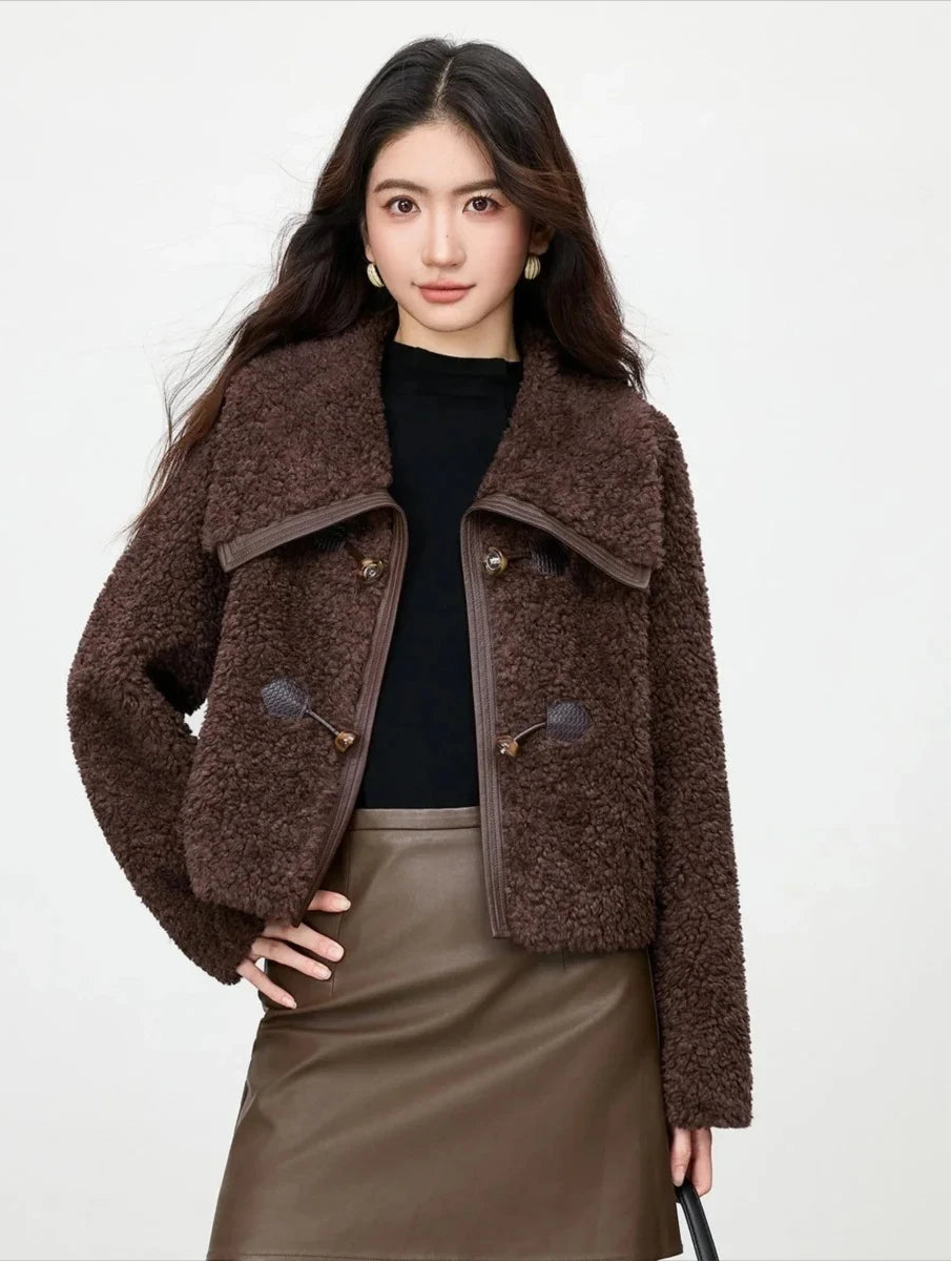 Granular Velvet Oversized Winter Coat – Coffee Brown