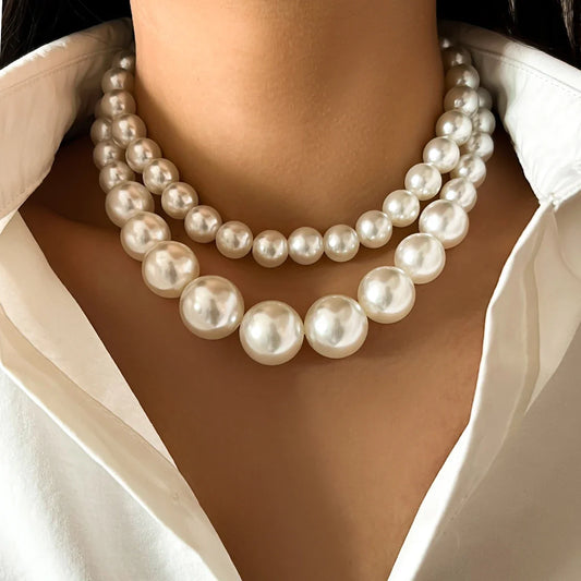 Valora Double-Layer Pearl Statement Necklace
