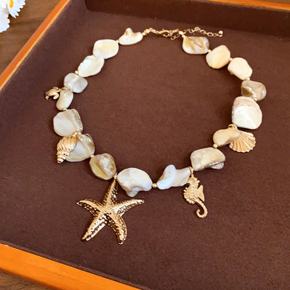 Maravelle Ocean Charm Pearl Necklace