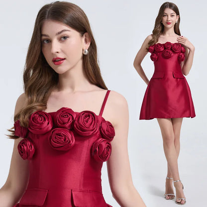 3D Flower Backless Mini Dress