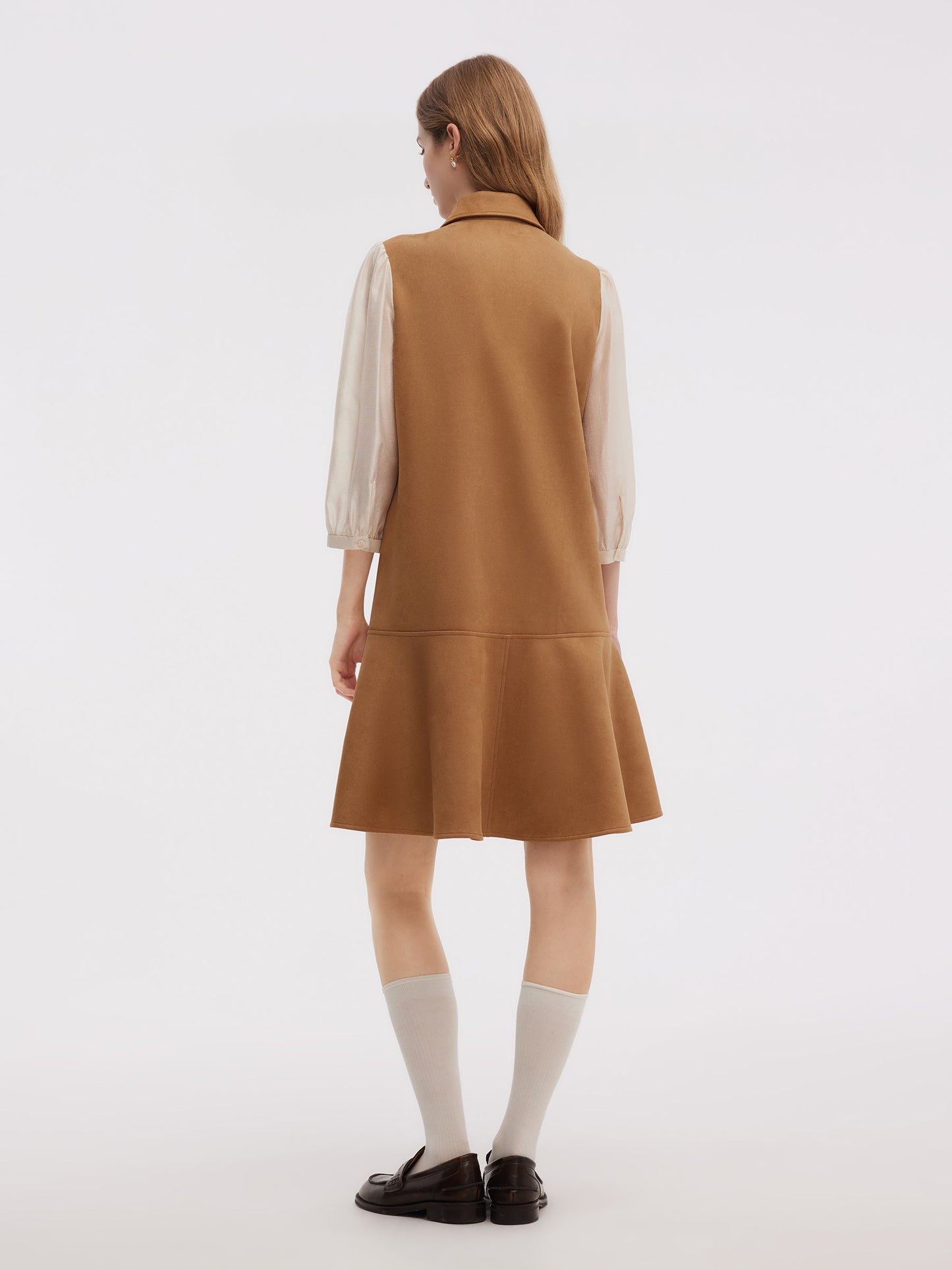 Brown Suede Lace-Spliced Mini Dress – Elegant Autumn Statement