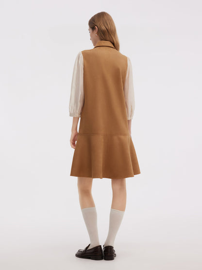 Brown Suede Lace-Spliced Mini Dress – Elegant Autumn Statement