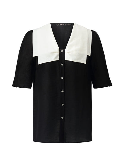 Tencel Patchwork Collar Shirt – Modern Fit, Soft Feel