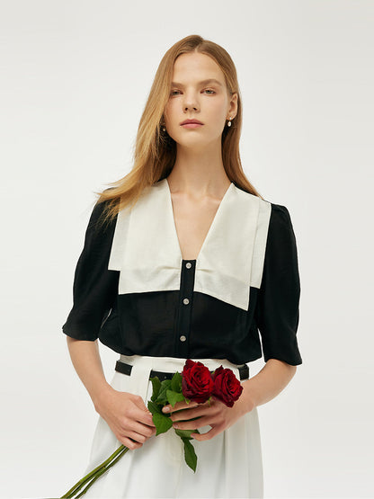 Tencel Patchwork Collar Shirt – Modern Fit, Soft Feel