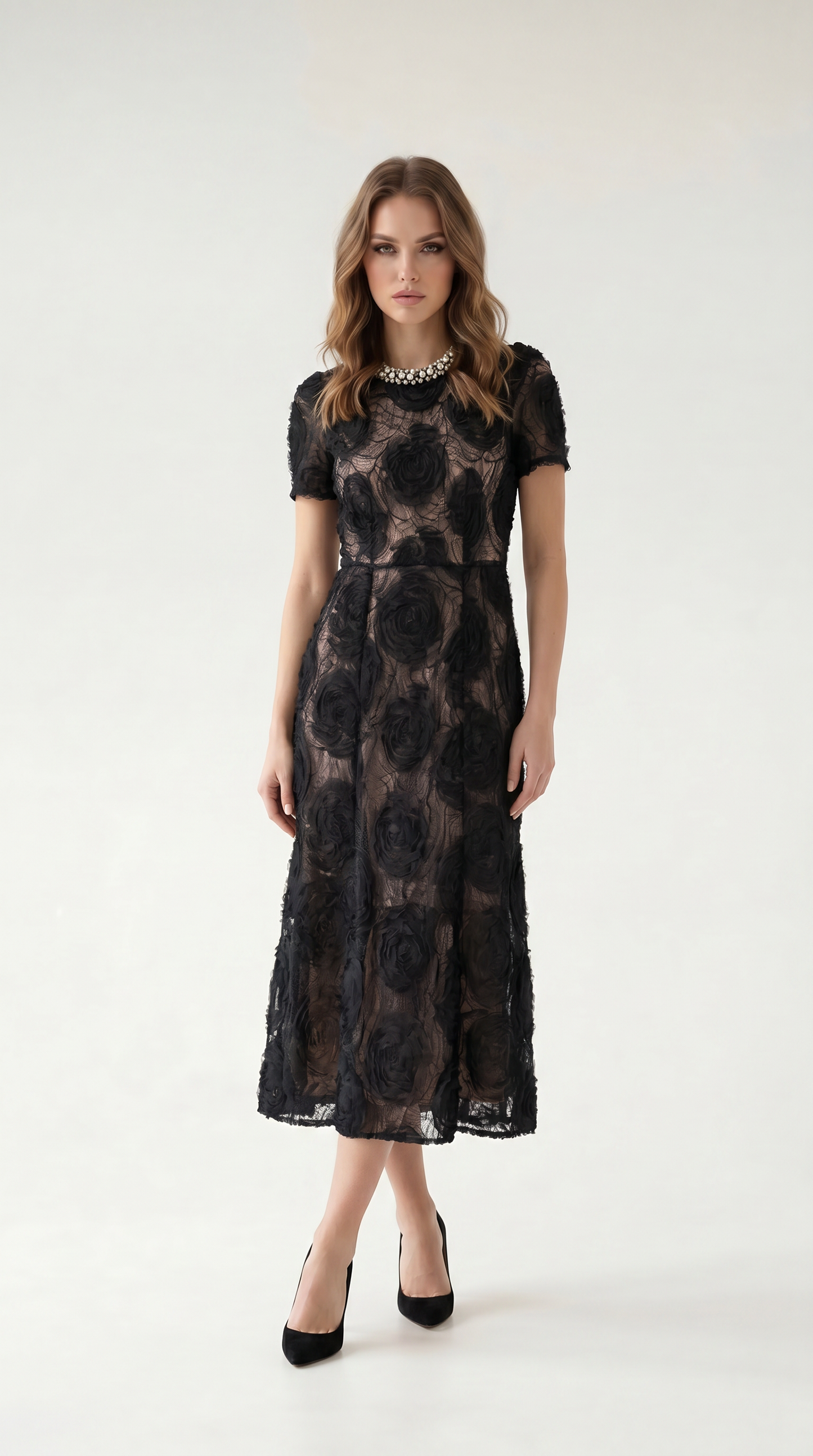 Crystal-Embellished French Fishtail Maxi Dress