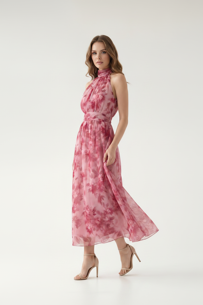 Elara Floral Halter Maxi Dress