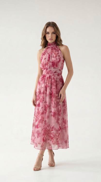 Elara Floral Halter Maxi Dress