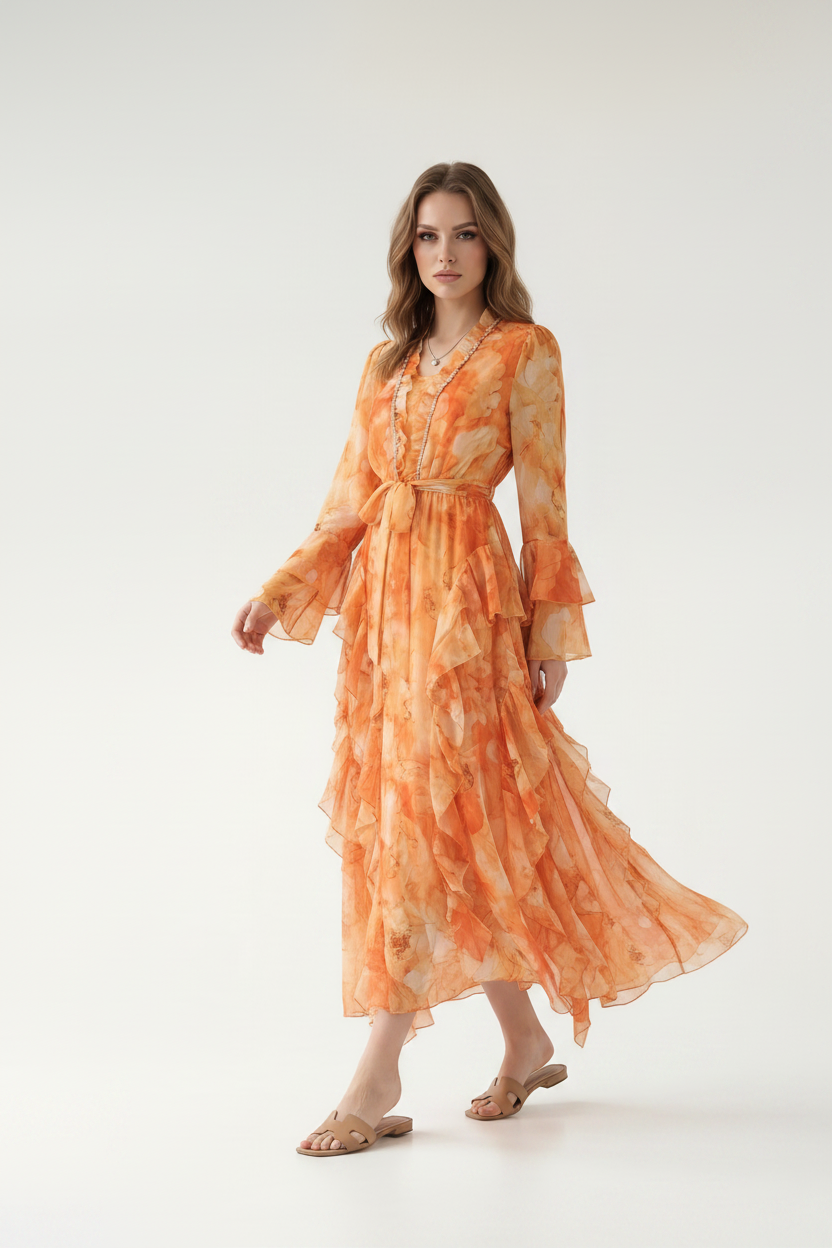 Elara Bohemian Ruffle Maxi Dress
