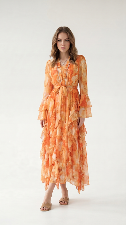 Elara Bohemian Ruffle Maxi Dress