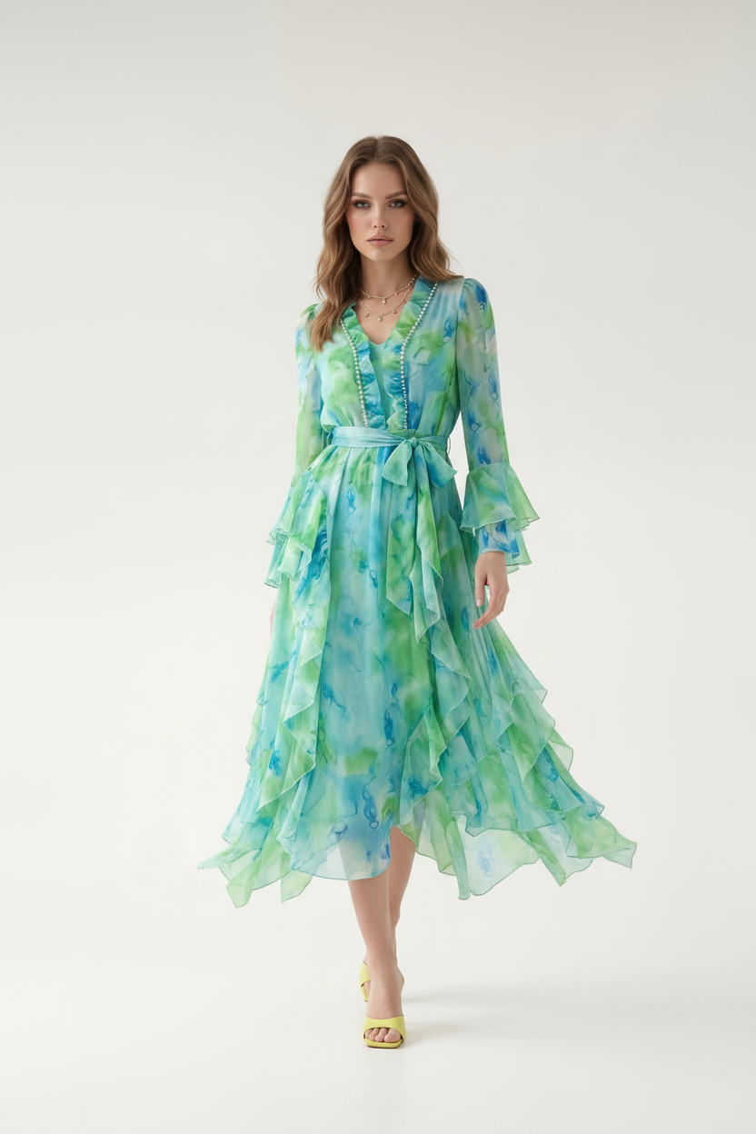 Elara Bohemian Ruffle Maxi Dress