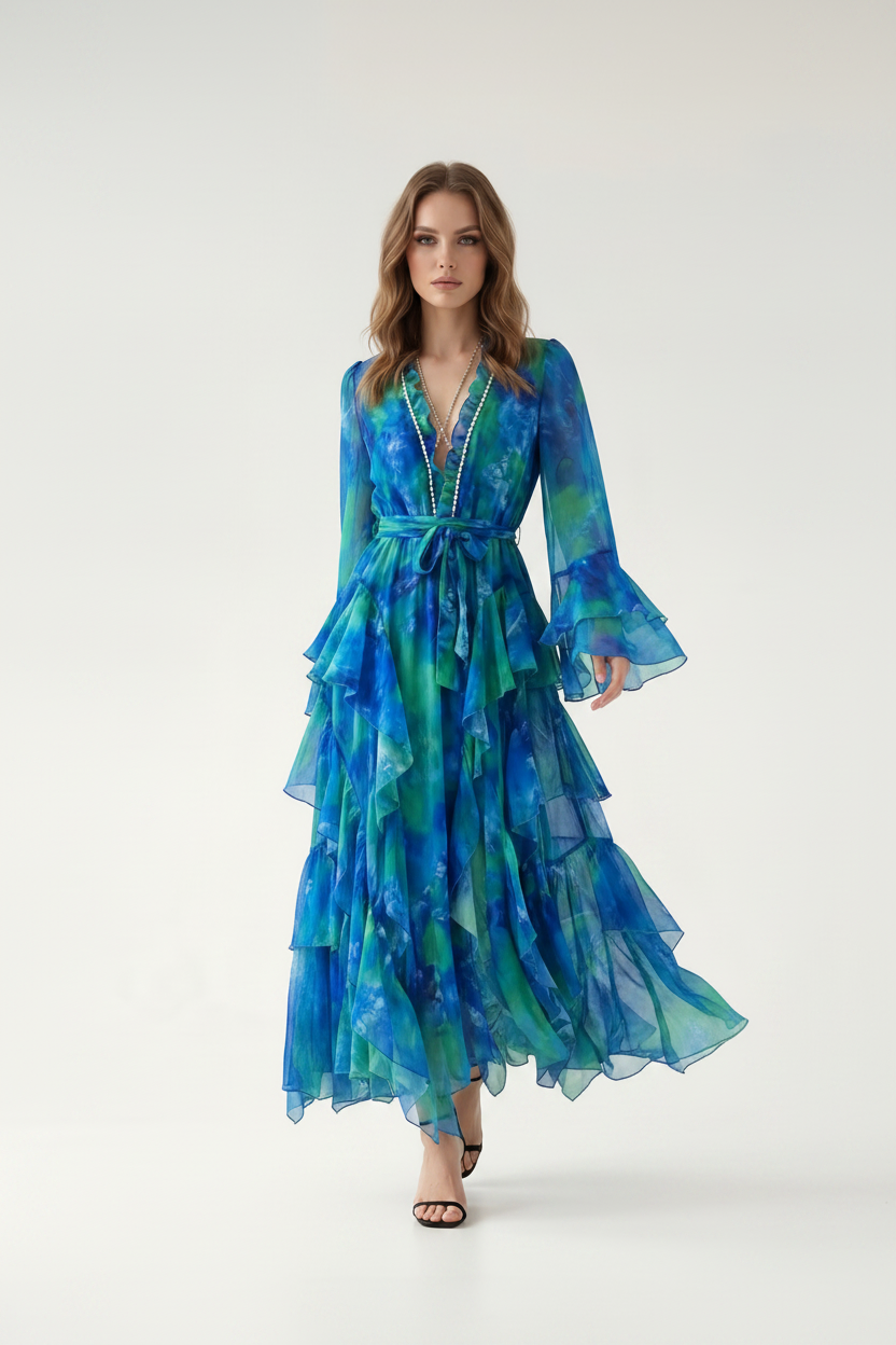 Elara Bohemian Ruffle Maxi Dress