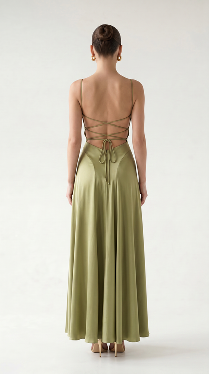 Elowen Lace-Up Open Back Maxi Dress