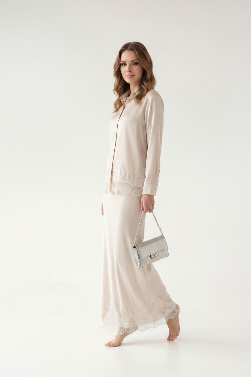 Vivienne Lace-Trim Shirt & Skirt Set