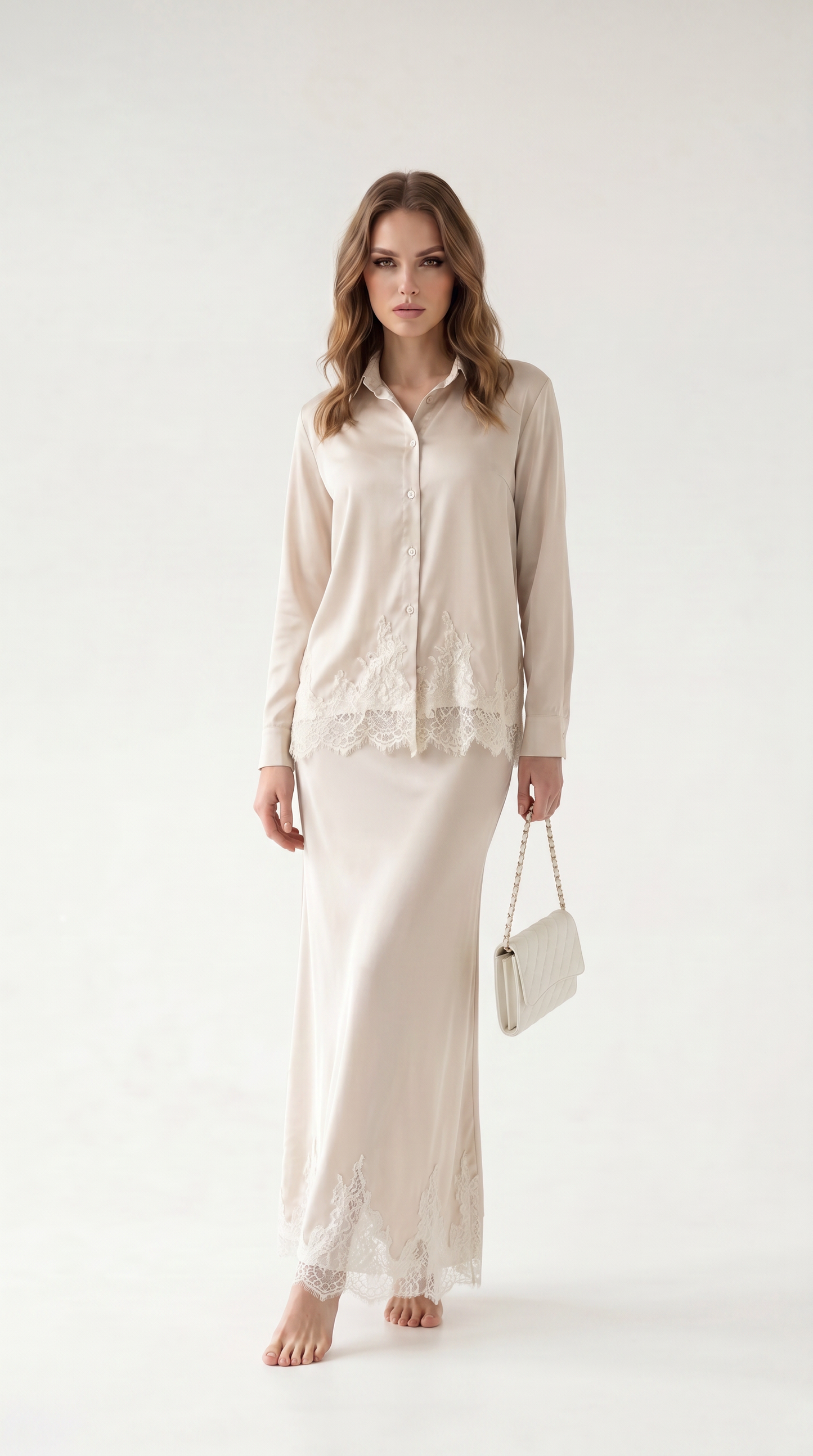 Vivienne Lace-Trim Shirt & Skirt Set