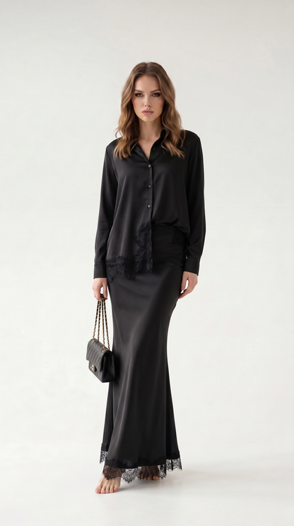 Vivienne Lace-Trim Shirt & Skirt Set