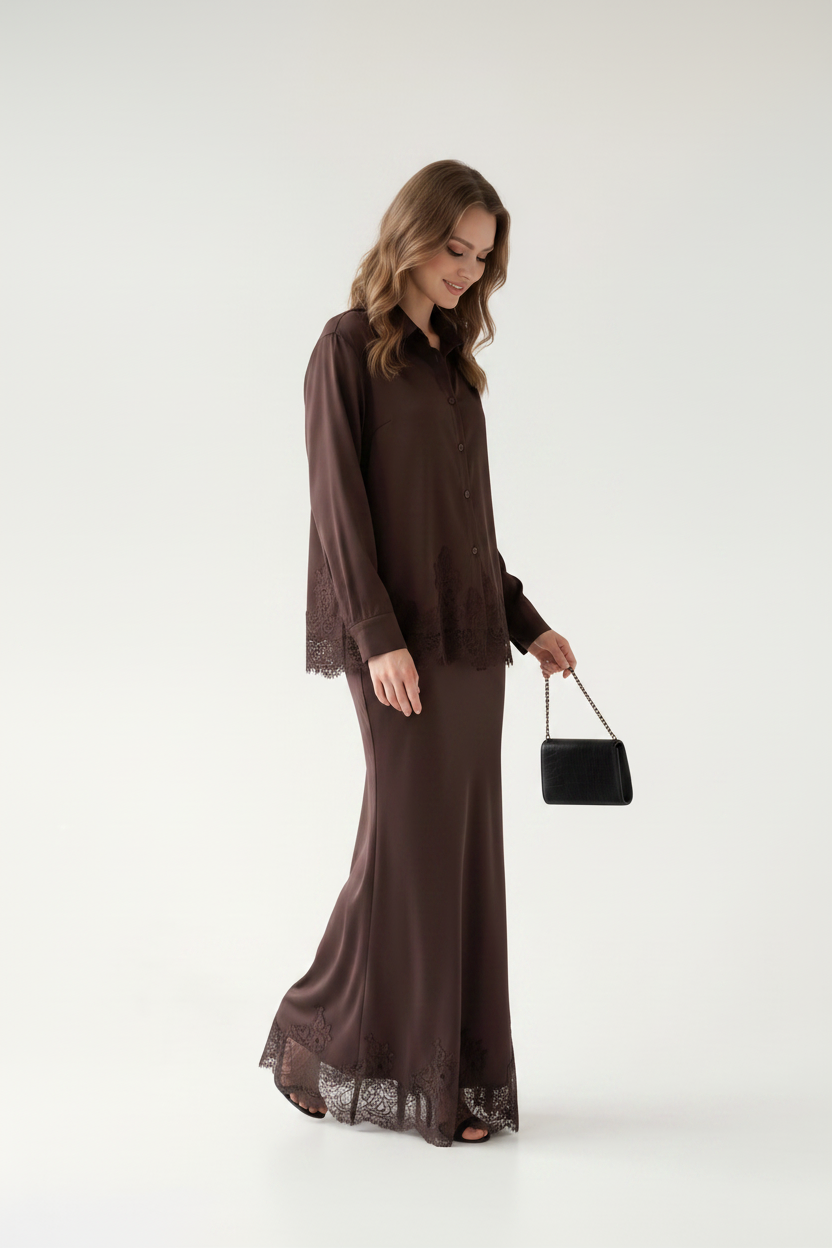 Vivienne Lace-Trim Shirt & Skirt Set
