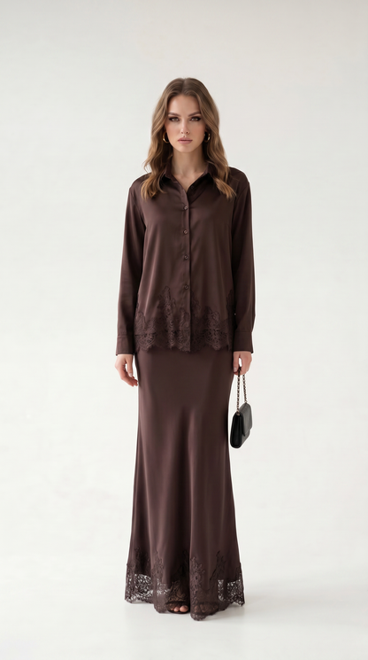 Vivienne Lace-Trim Shirt & Skirt Set