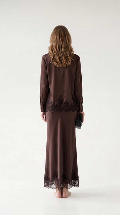 Vivienne Lace-Trim Shirt & Skirt Set