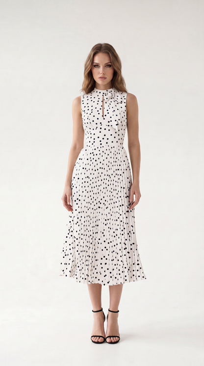 Celeste Polka Dot Pleated Maxi Dress