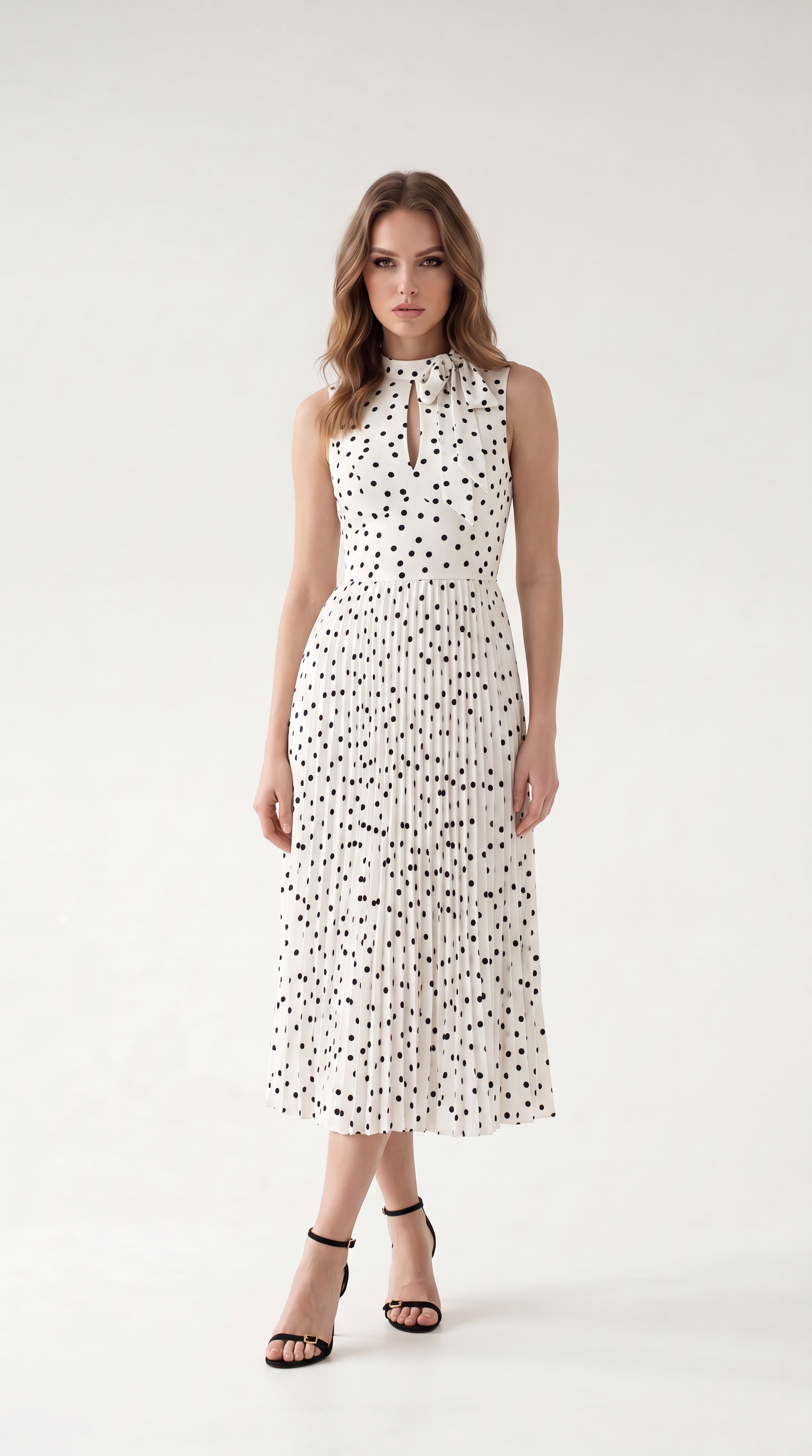 Celeste Polka Dot Pleated Maxi Dress
